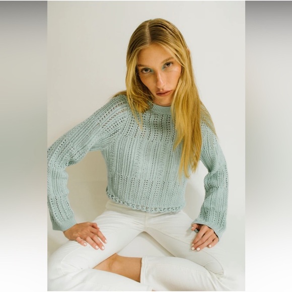 Jonathan Simkhai amberly chunky cropped pullover sweater size large tide pool